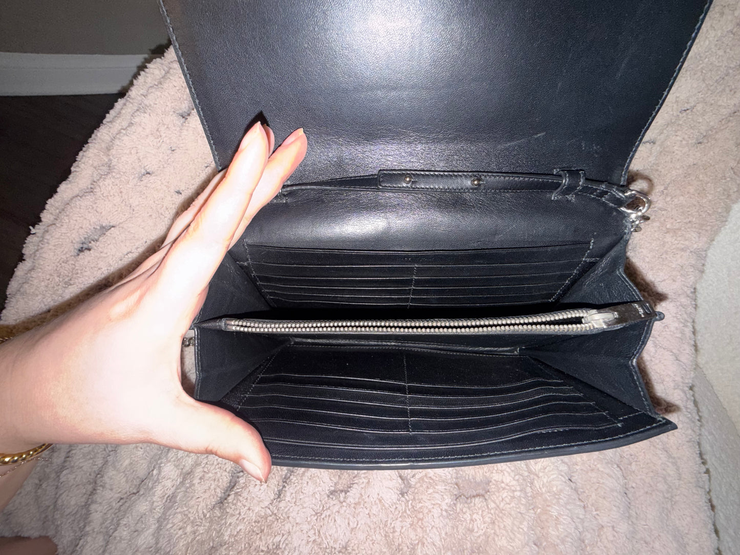 Saint Laurent Black Croc-Embossed Leather Crossbody Bag with Silver Chain